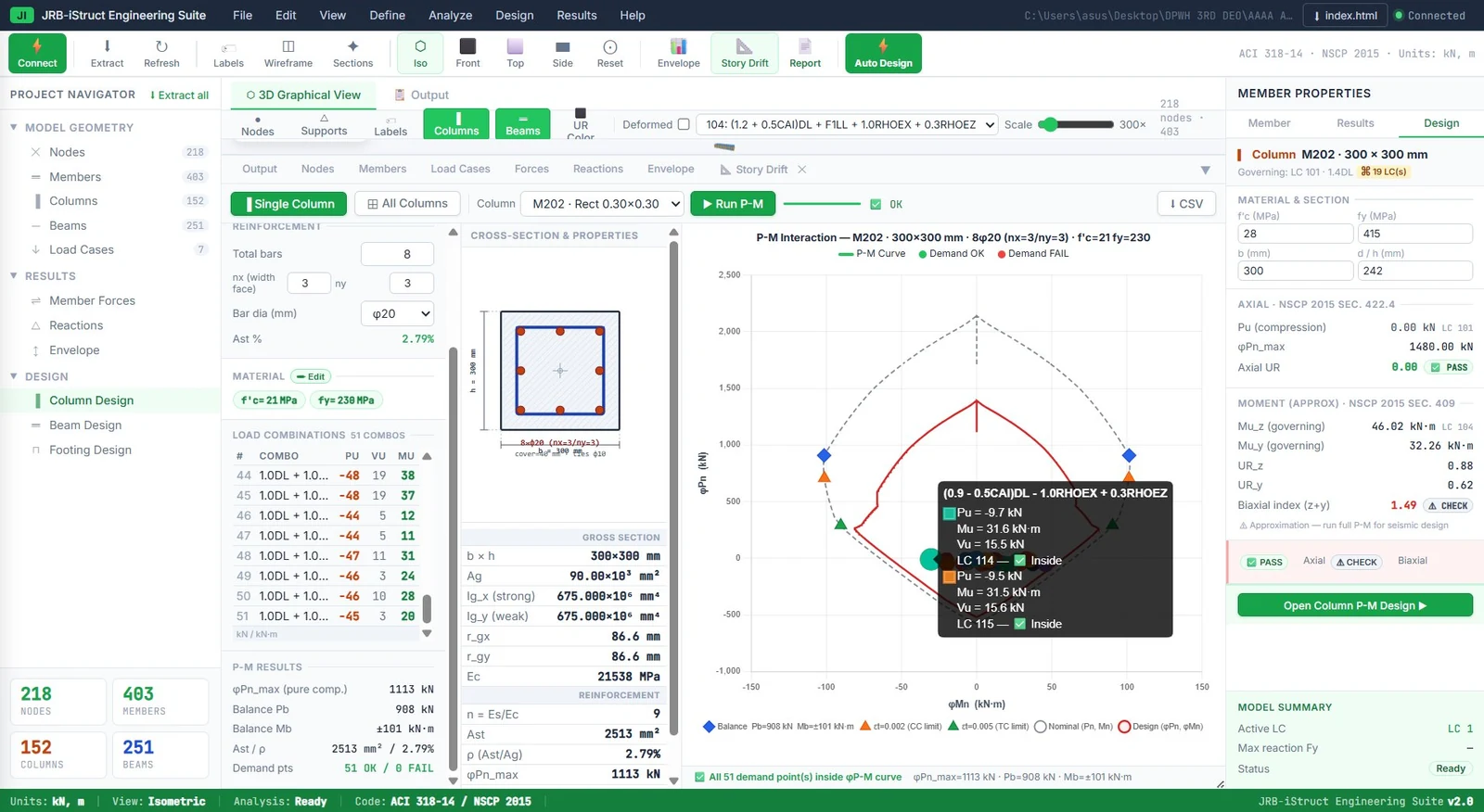 Column P-M interaction diagram with demand plot and tooltip
